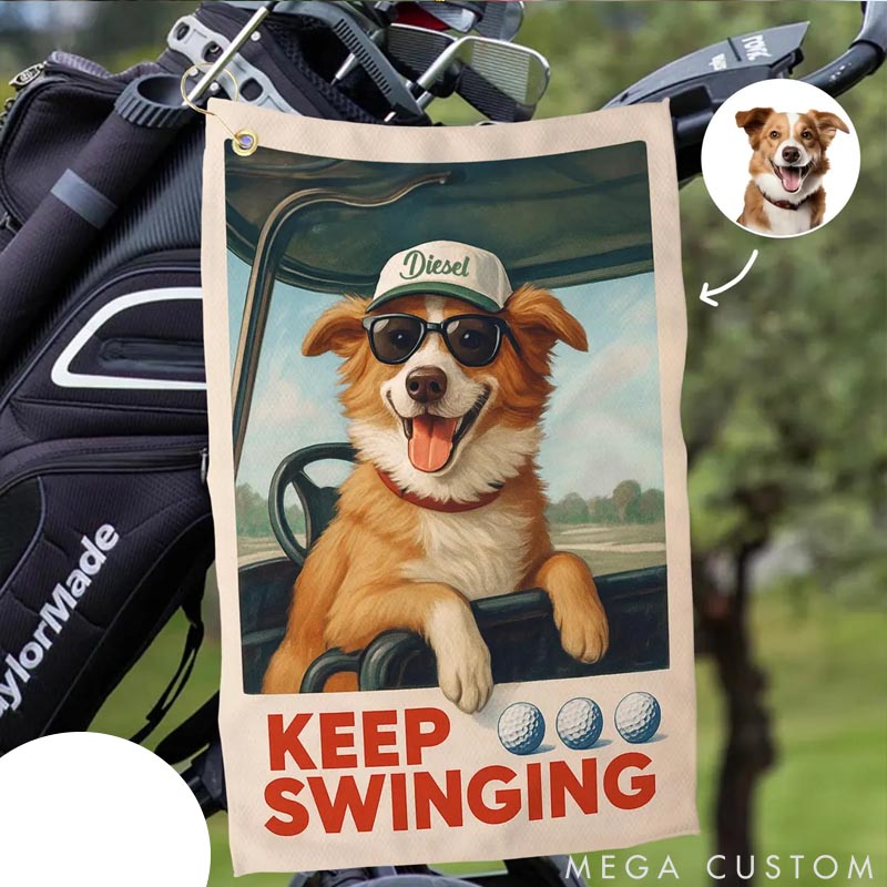 Personalized Dog Lover Keep Swinging Golf Towel Using Pet Photo 