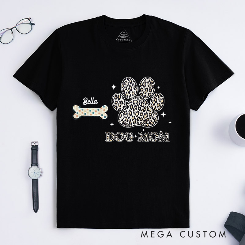 Personalized Dog Lover Leopard Print Dog Mom T-Shirt