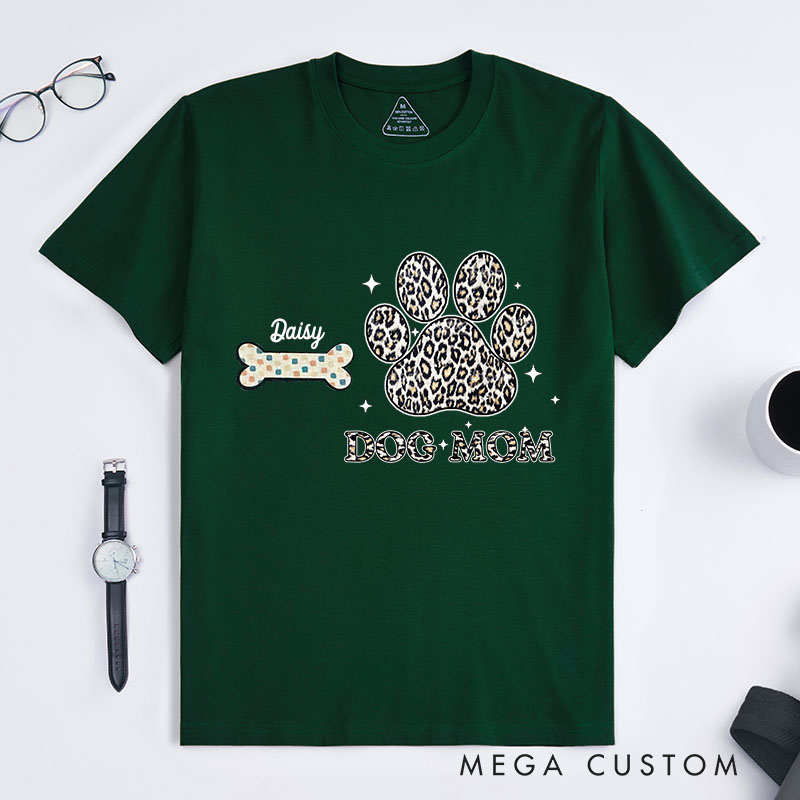 Personalized Dog Lover Leopard Print Dog Mom T-Shirt