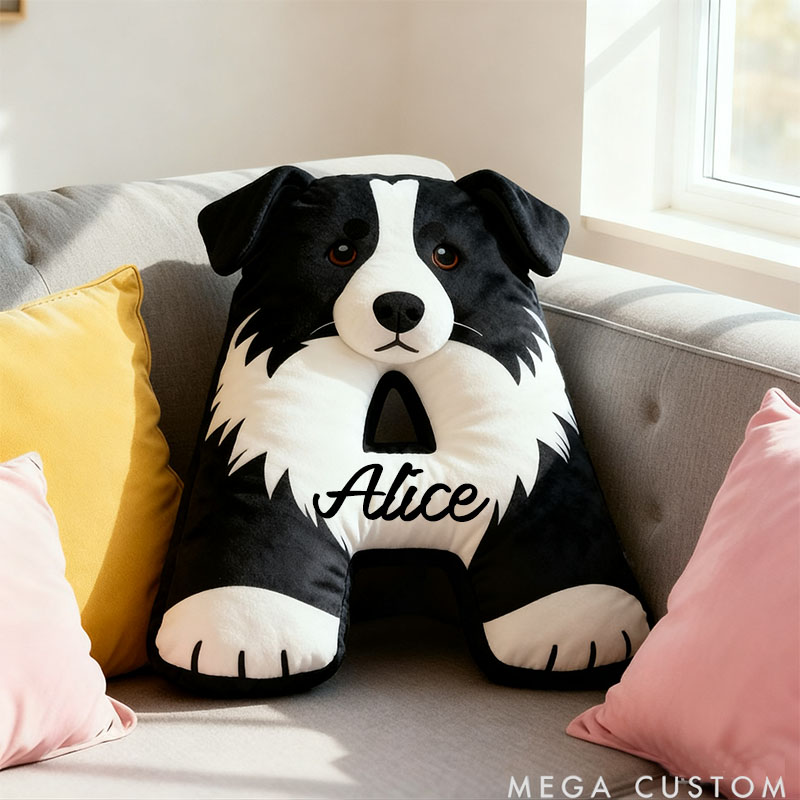 Personalized Dog Lover Letter Border Collie Pillow with Custom Name Design Graphic 3D Print
