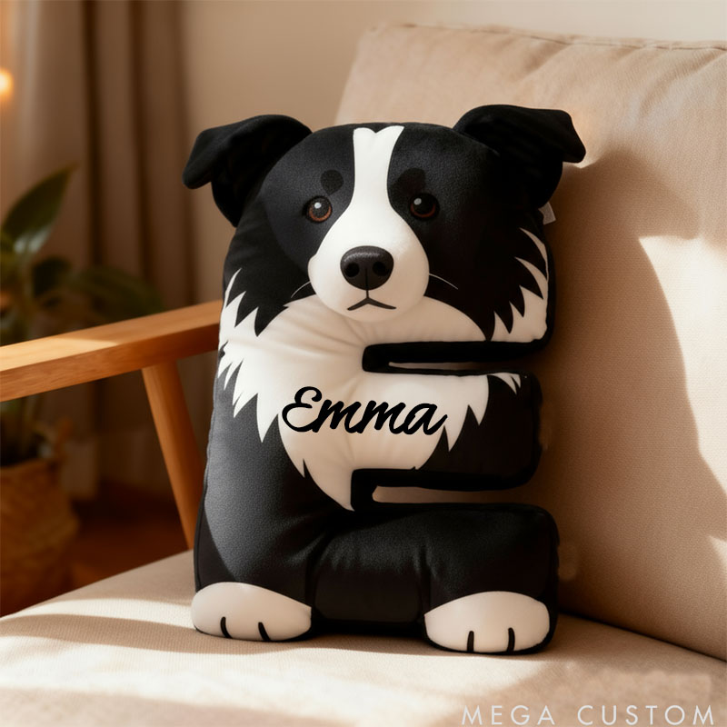 Personalized Dog Lover Letter Border Collie Pillow with Custom Name Design Graphic 3D Print