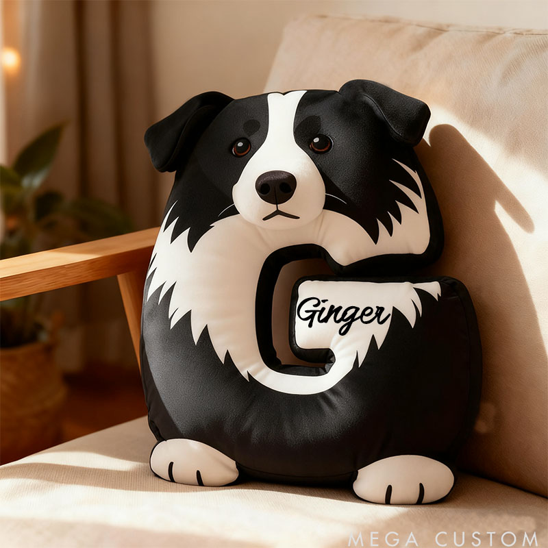 Personalized Dog Lover Letter Border Collie Pillow with Custom Name Design Graphic 3D Print
