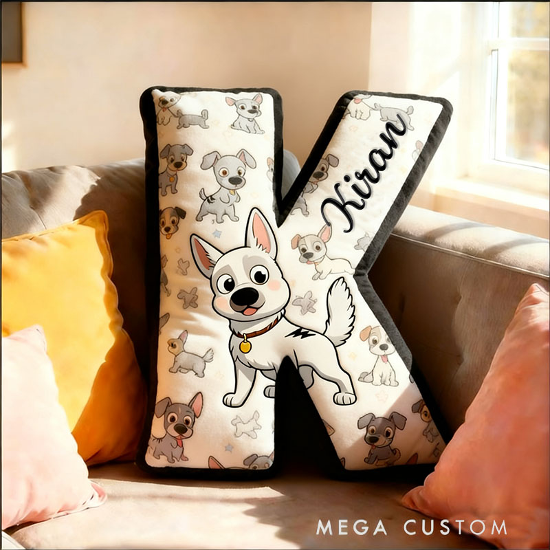 Personalized Dog Lover Letter Pillow with Custom Name Design