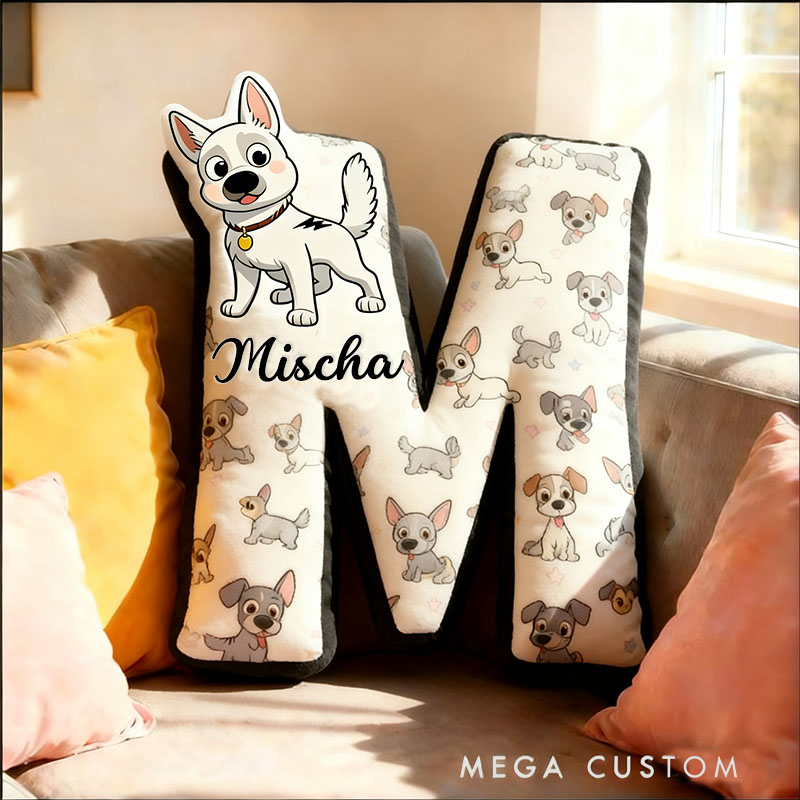 Personalized Dog Lover Letter Pillow with Custom Name Design