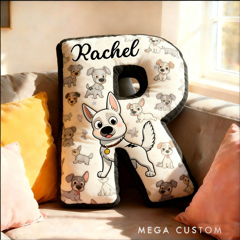 Personalized Dog Lover Letter Pillow with Custom Name Design