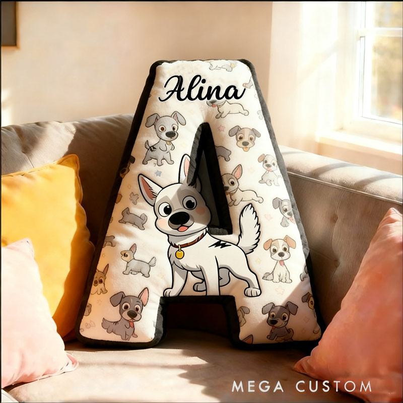 Personalized Dog Lover Letter Pillow with Custom Name Design