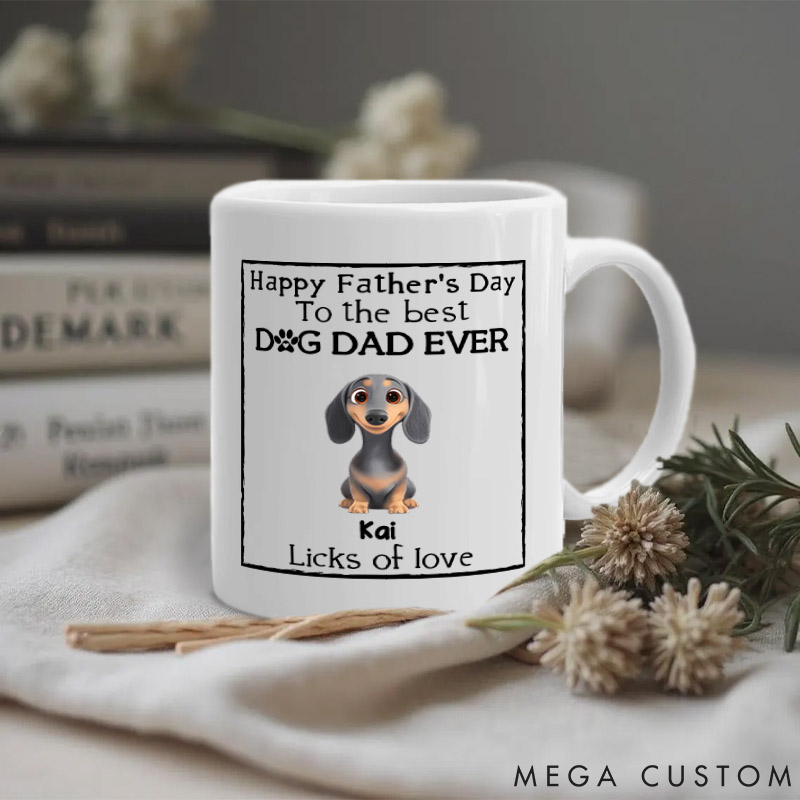 Personalized Dog Lover Licks of Love Dad Version Mugs