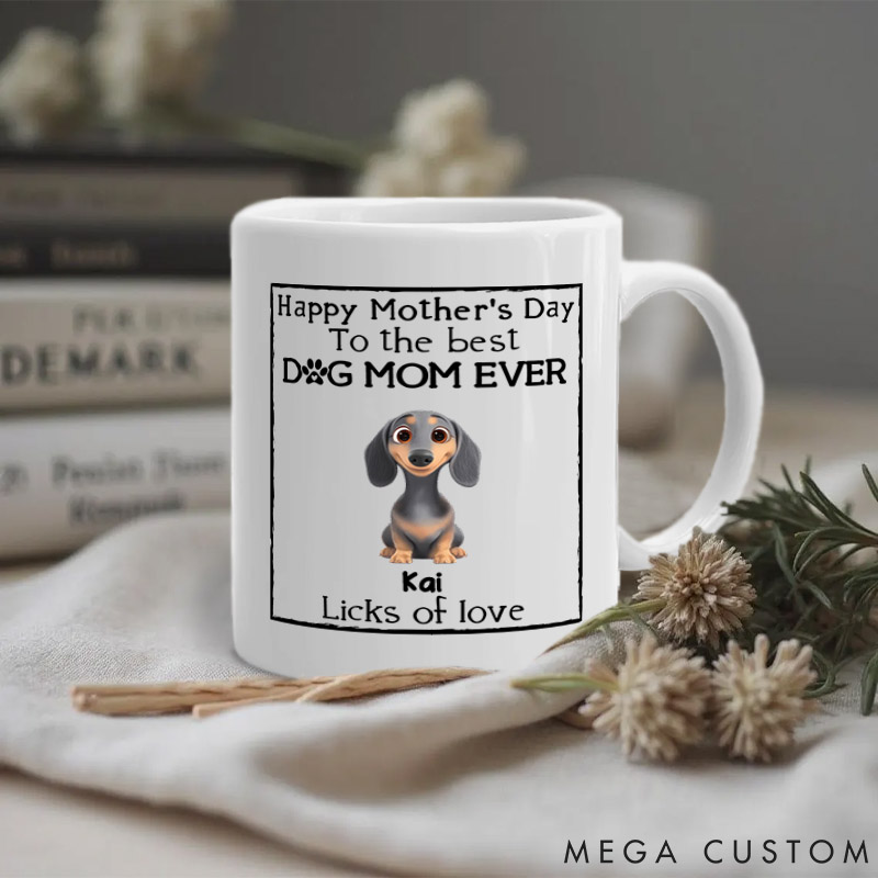 Personalized Dog Lover Licks of Love Mom Version Mugs