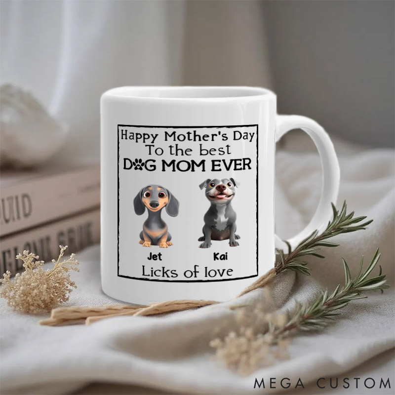Personalized Dog Lover Licks of Love Mom Version Mugs