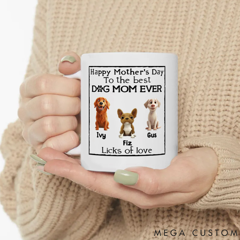 Personalized Dog Lover Licks of Love Mom Version Mugs