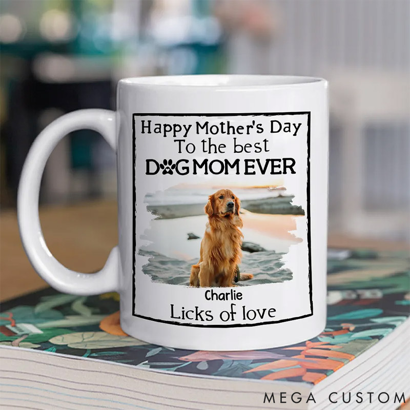 Personalized Dog Lover Licks of Love Photo Dog Mom Mugs