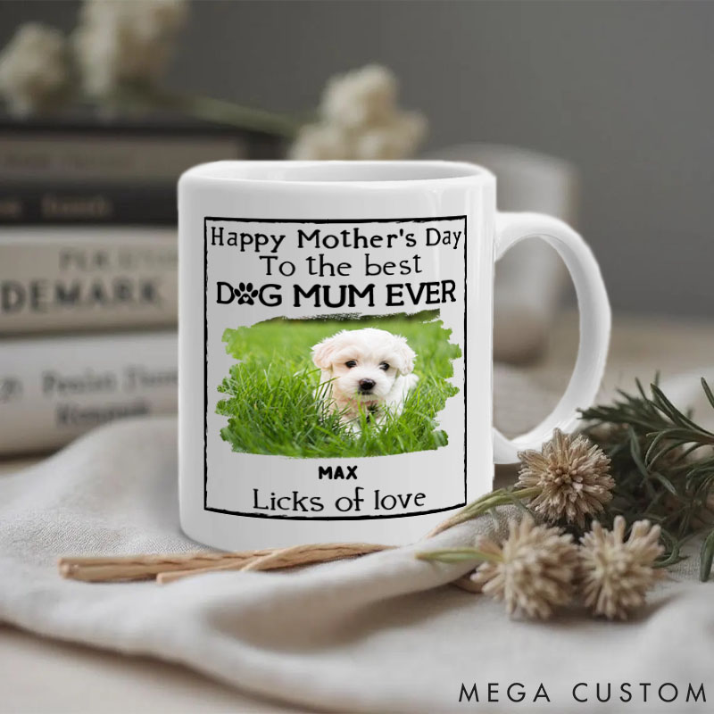 Personalized Dog Lover Licks of Love Photo Dog Mom Mugs