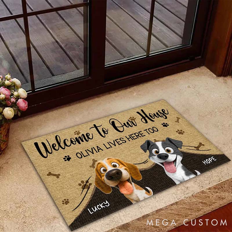 Personalized Dog Lover Live Here Too Doormat