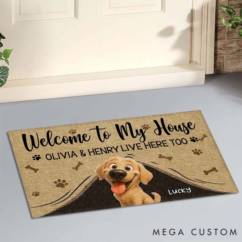 Personalized Dog Lover Live Here Too Doormat