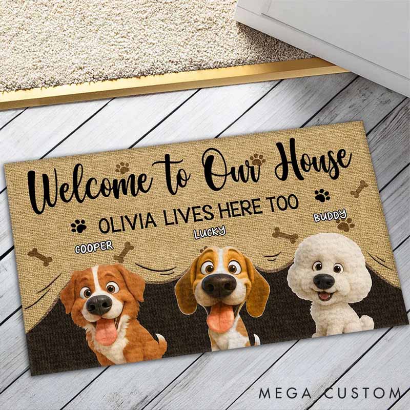 Personalized Dog Lover Live Here Too Doormat