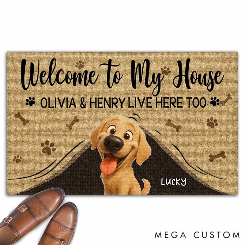 Personalized Dog Lover Live Here Too Doormat