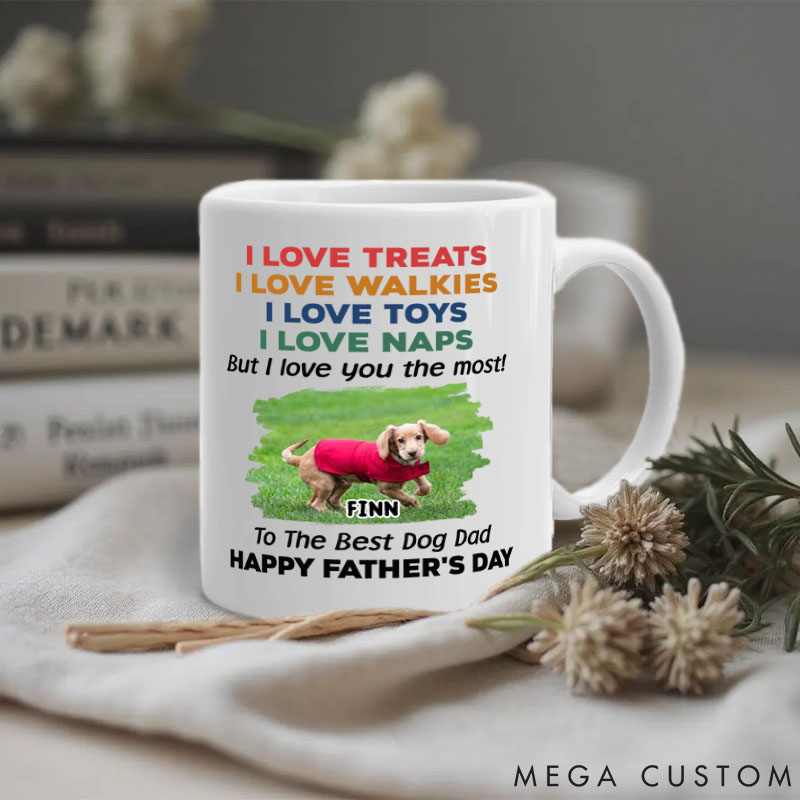 Personalized Dog Lover Love You the Most Photo Version Dog Dad Mugs
