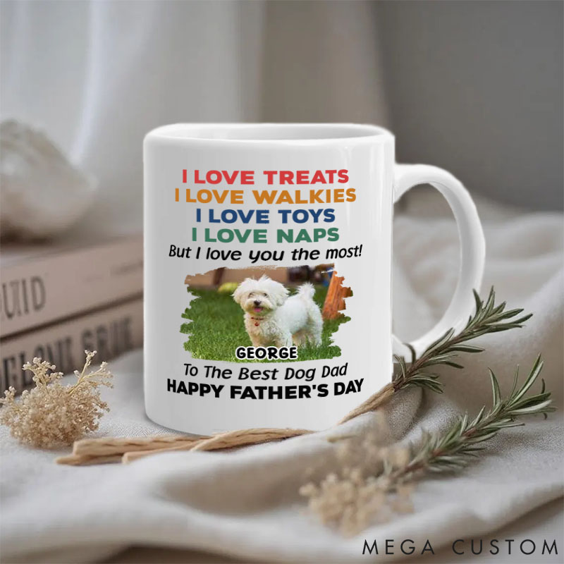 Personalized Dog Lover Love You the Most Photo Version Dog Dad Mugs