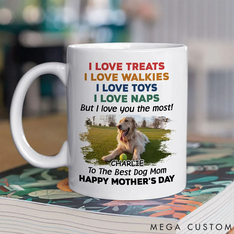 Personalized Dog Lover Love You the Most Photo Version Dog Mom Mugs