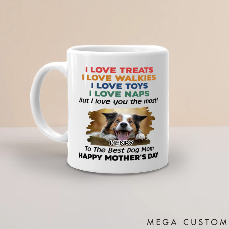 Personalized Dog Lover Love You the Most Photo Version Dog Mom Mugs