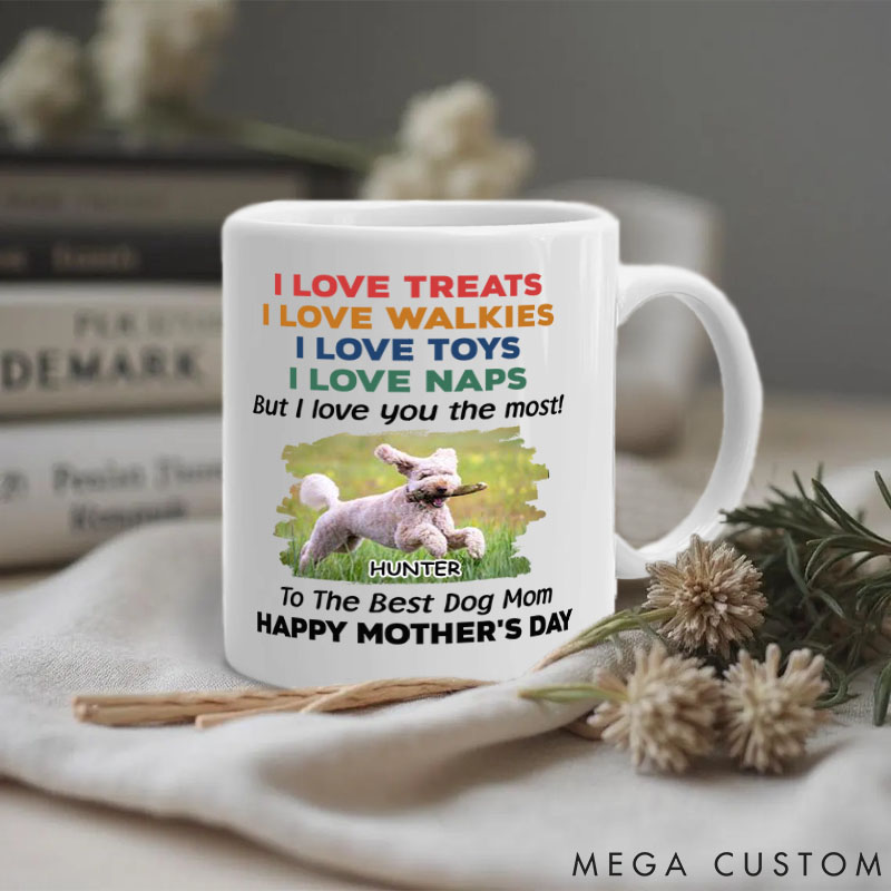 Personalized Dog Lover Love You the Most Photo Version Dog Mom Mugs