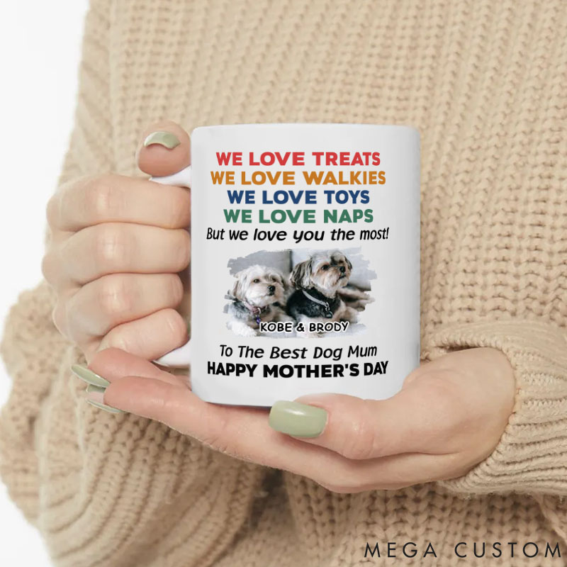 Personalized Dog Lover Love You the Most Photo Version Dog Mom Mugs
