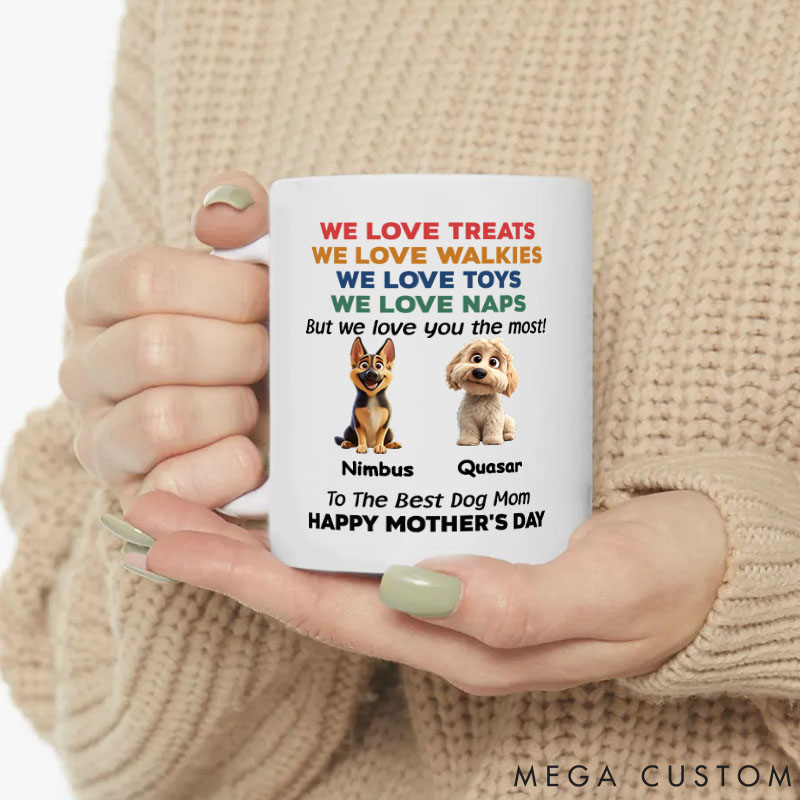 Personalized Dog Lover Love You the Most Version Dog Mom Mugs