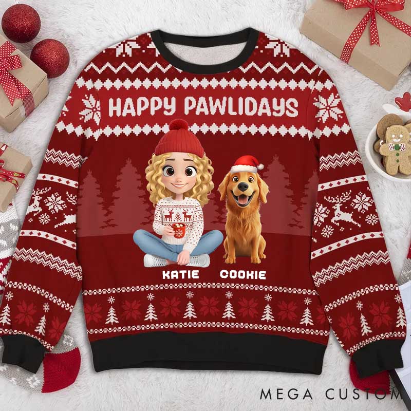 Personalized Dog Lover Lovely Dog Mom Christmas Ugly Sweatshirt