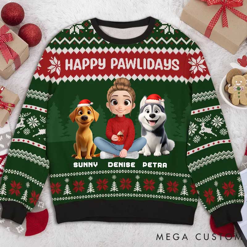 Personalized Dog Lover Lovely Dog Mom Christmas Ugly Sweatshirt
