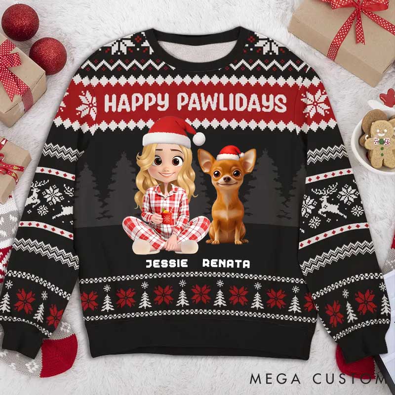 Personalized Dog Lover Lovely Dog Mom Christmas Ugly Sweatshirt