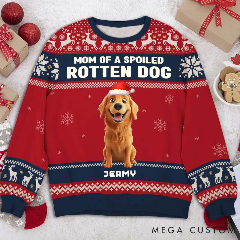 Personalized Dog Lover Lovely Spoiled Rotten Dog Chibi Cartoon Christmas Ugly Sweater