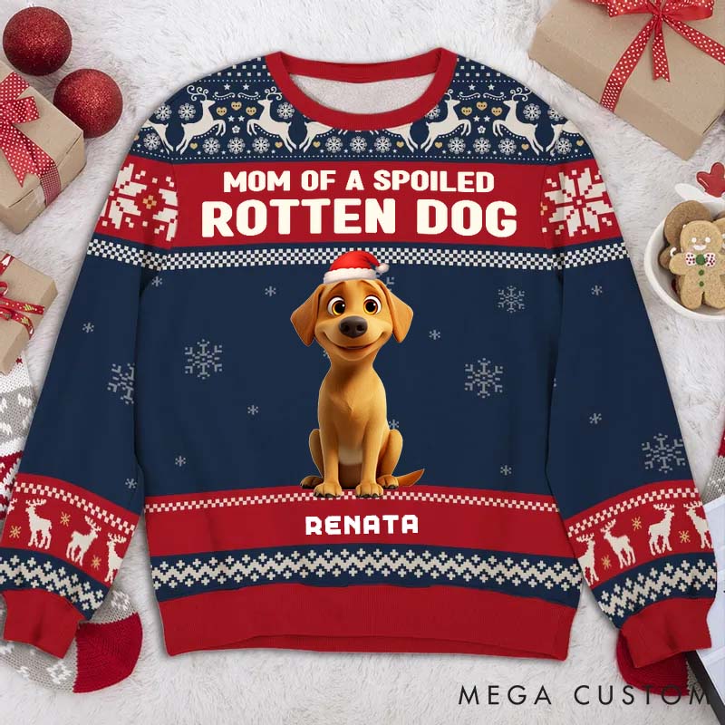 Personalized Dog Lover Lovely Spoiled Rotten Dog Chibi Cartoon Christmas Ugly Sweater