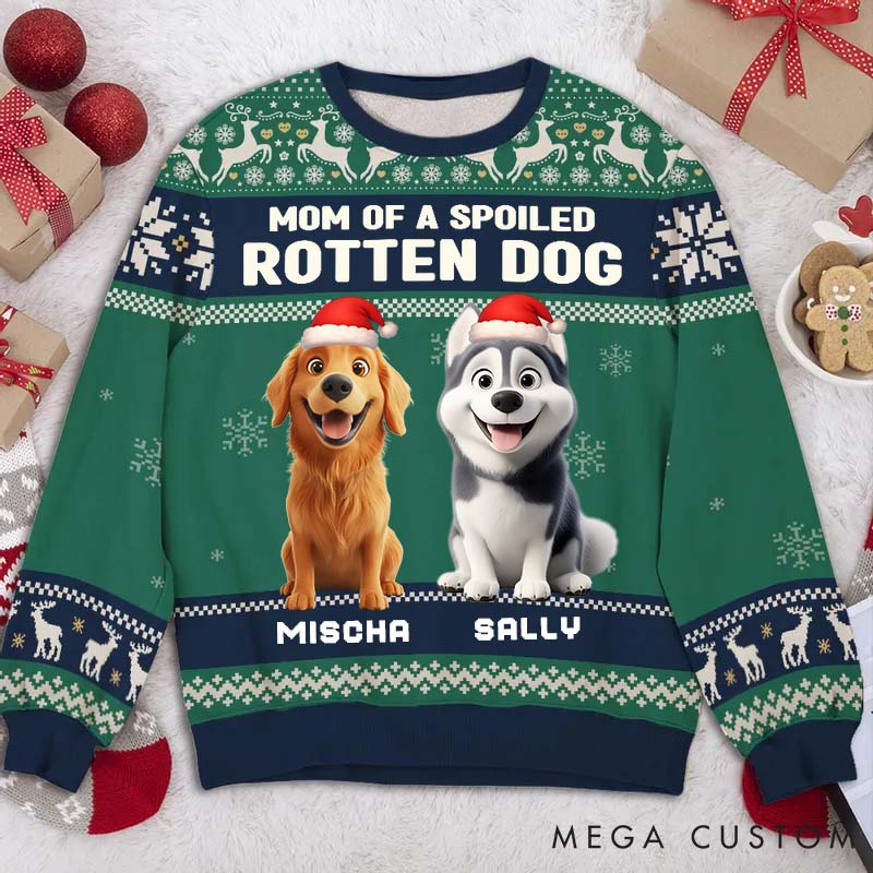 Personalized Dog Lover Lovely Spoiled Rotten Dog Chibi Cartoon Christmas Ugly Sweater