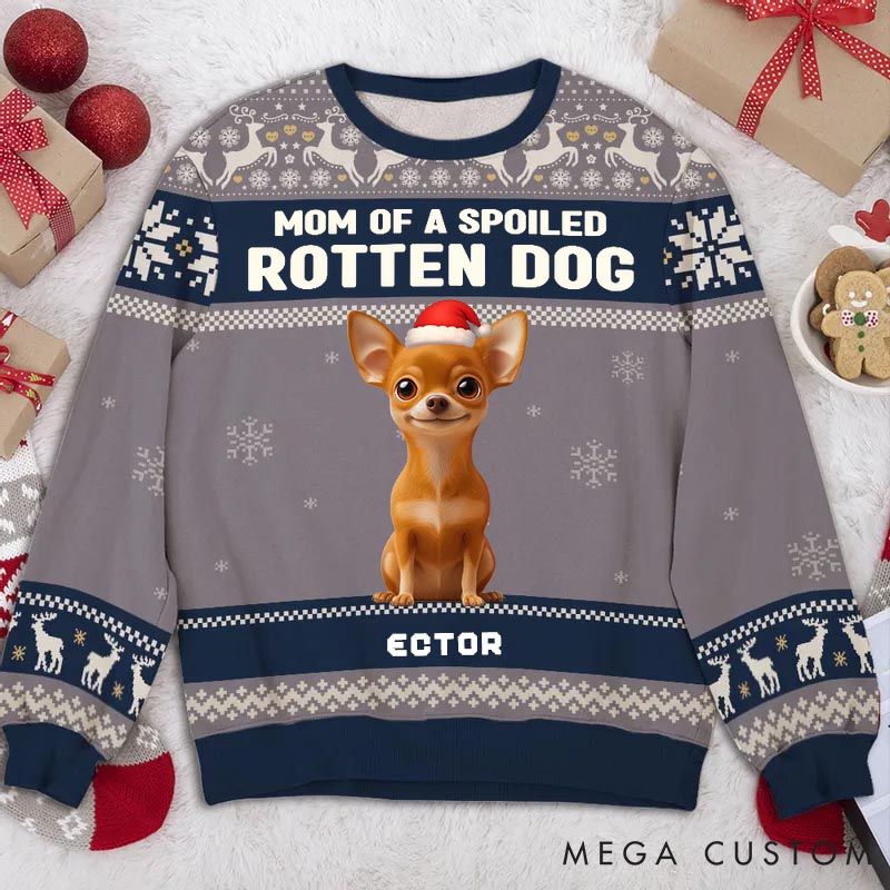 Personalized Dog Lover Lovely Spoiled Rotten Dog Chibi Cartoon Christmas Ugly Sweater