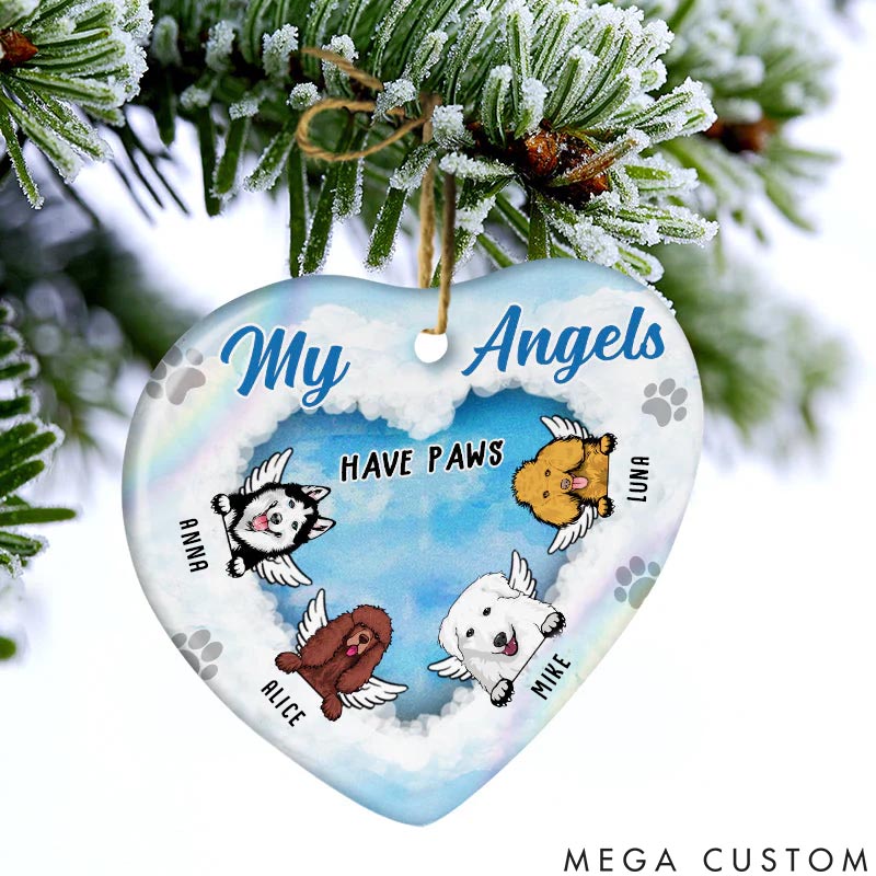 Personalized Dog Lover Memorial My Angels has Paws Ornament