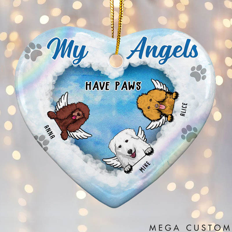 Personalized Dog Lover Memorial My Angels has Paws Ornament