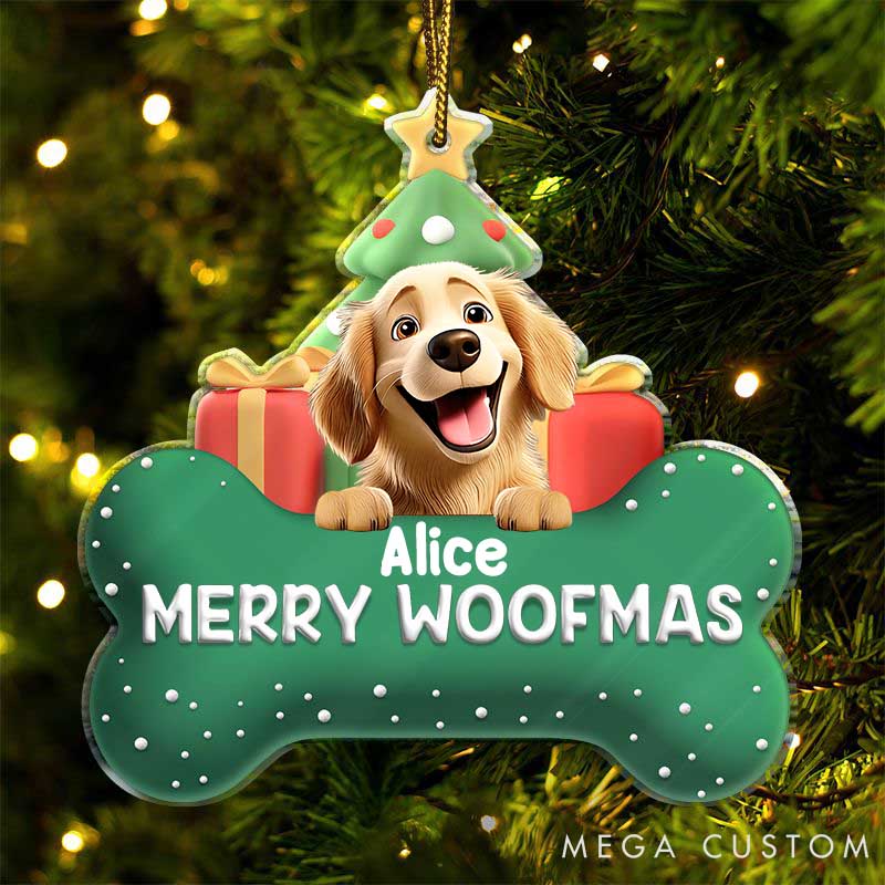 Personalized Dog Lover Merry Woofmas 3D Effect Dog Christmas Ornament