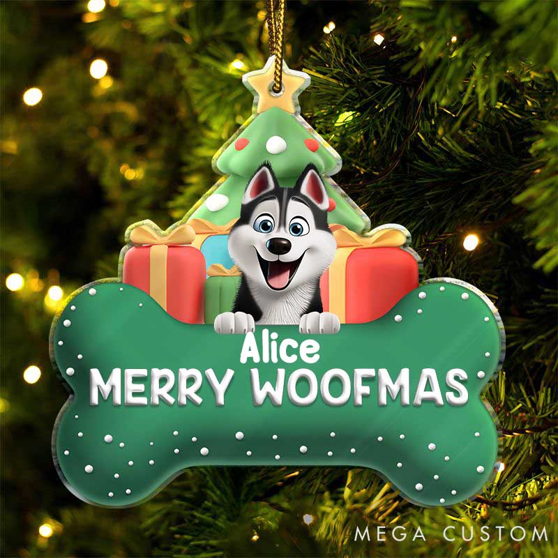 Personalized Dog Lover Merry Woofmas 3D Effect Dog Christmas Ornament