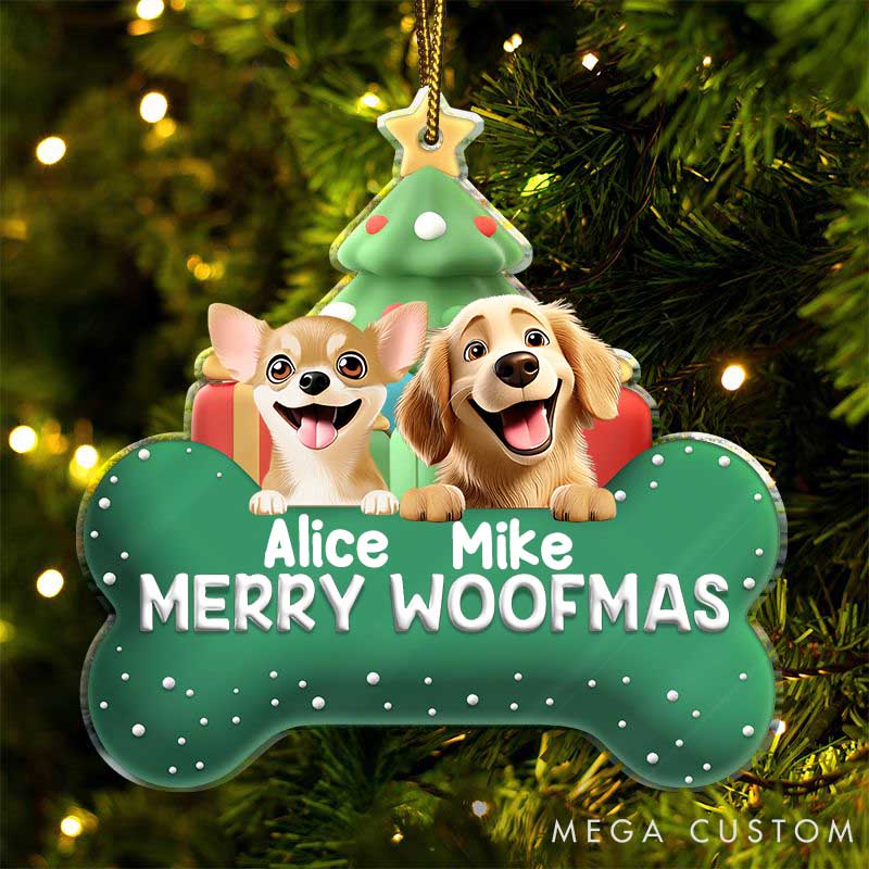 Personalized Dog Lover Merry Woofmas 3D Effect Dog Christmas Ornament