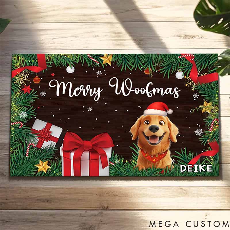 Personalized Dog Lover Merry Woofmas Christmas Doormat