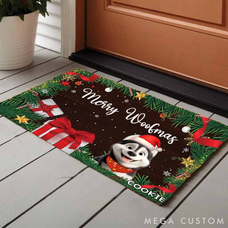 Personalized Dog Lover Merry Woofmas Christmas Doormat