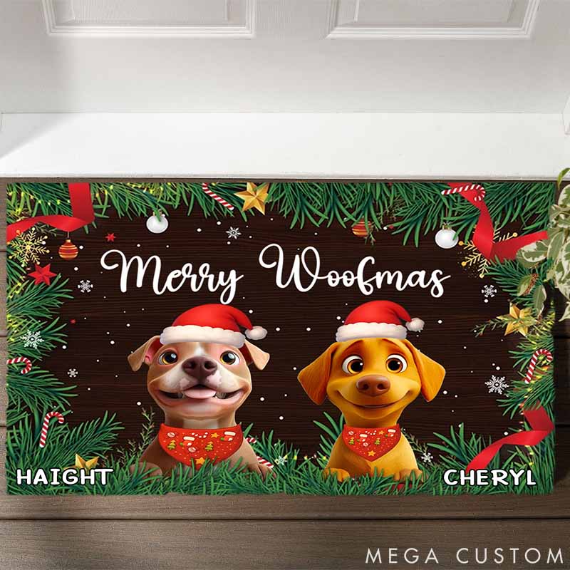 Personalized Dog Lover Merry Woofmas Christmas Doormat