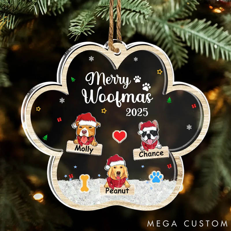 Personalized Dog Lover Merry Woofmas Dog Bones Christmas Ornament