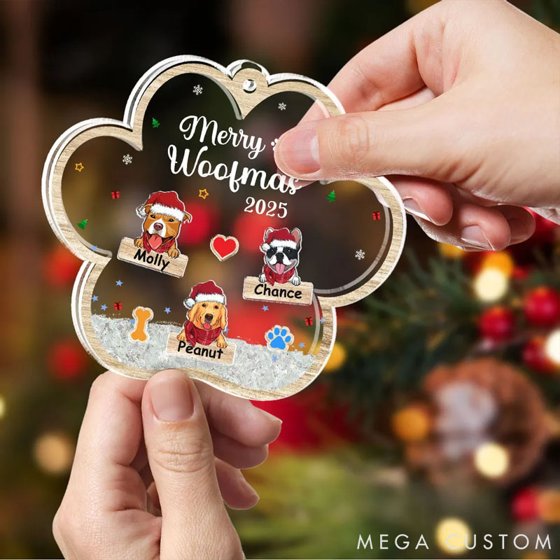 Personalized Dog Lover Merry Woofmas Dog Bones Christmas Ornament