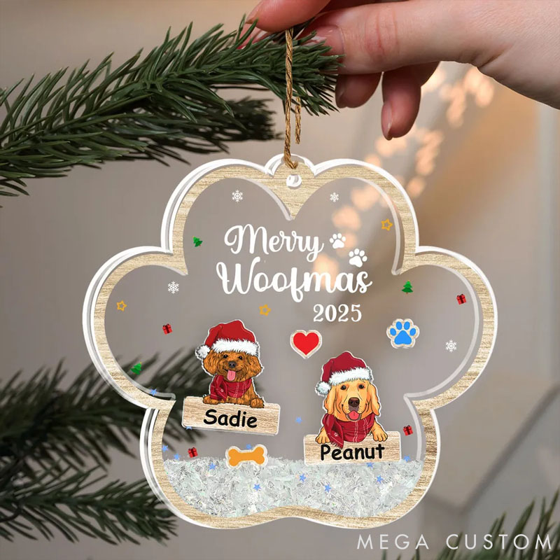Personalized Dog Lover Merry Woofmas Dog Bones Christmas Ornament
