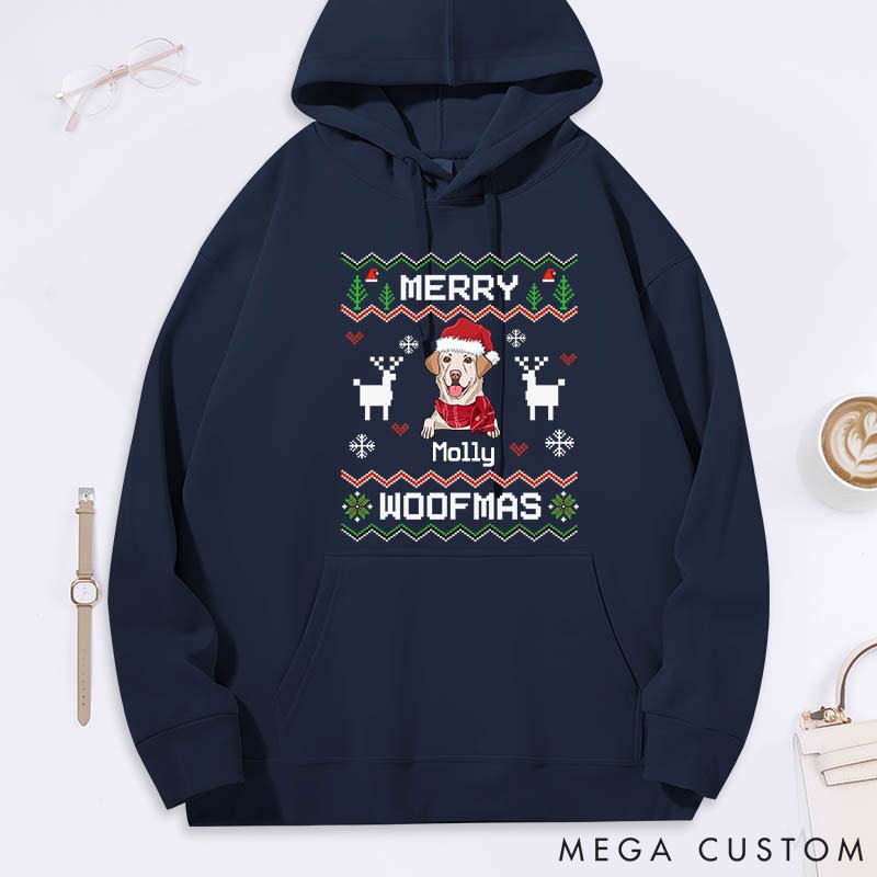Personalized Dog Lover Merry Woofmas Pixel Classic Hoodies
