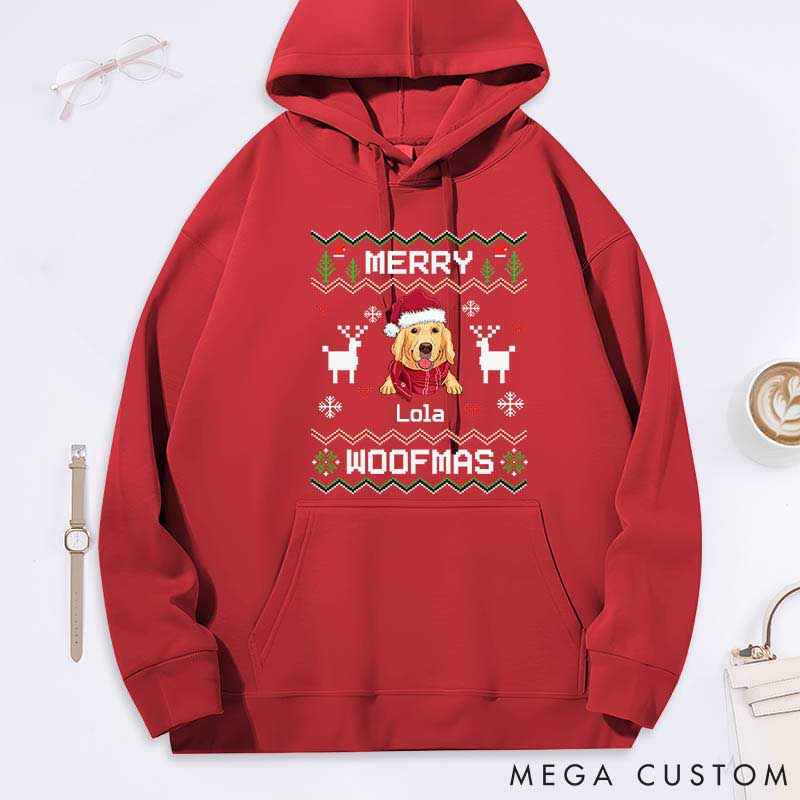 Personalized Dog Lover Merry Woofmas Pixel Classic Hoodies