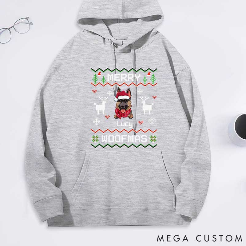 Personalized Dog Lover Merry Woofmas Pixel Classic Hoodies