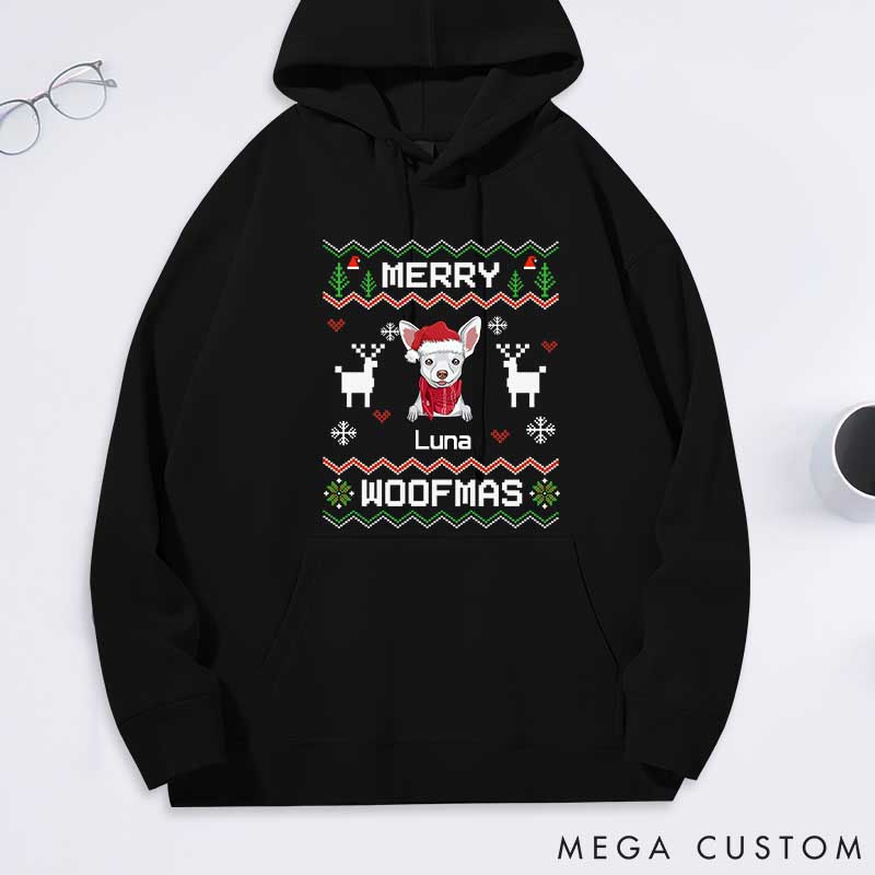 Personalized Dog Lover Merry Woofmas Pixel Classic Hoodies