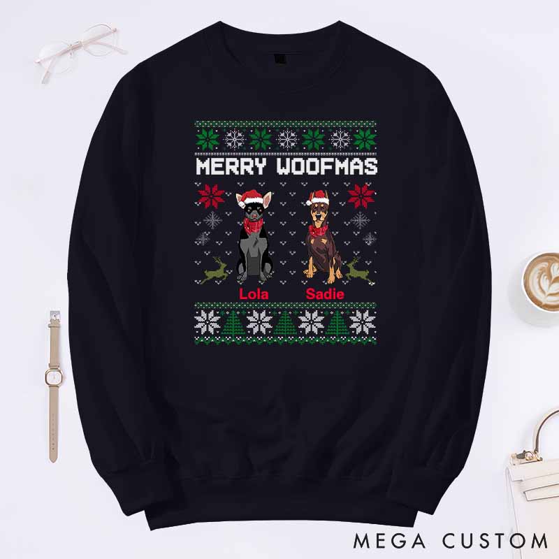 Personalized Dog Lover Merry Woofmas Sweatshirts